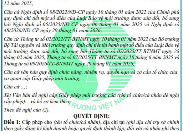 TRƯỜNG HỢP PHẢI ĐIỀU CHỈNH -  CẤP LẠI GIẤY PHÉP MÔI TRƯỜNG